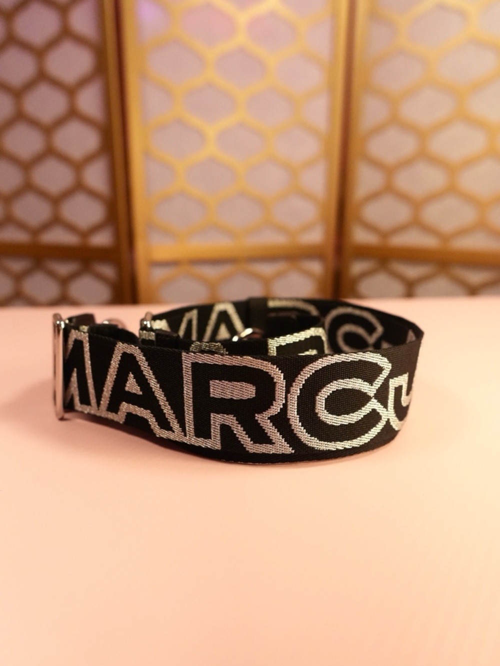 Marc Jacobs Black and Silver Logo Webbing Strap
